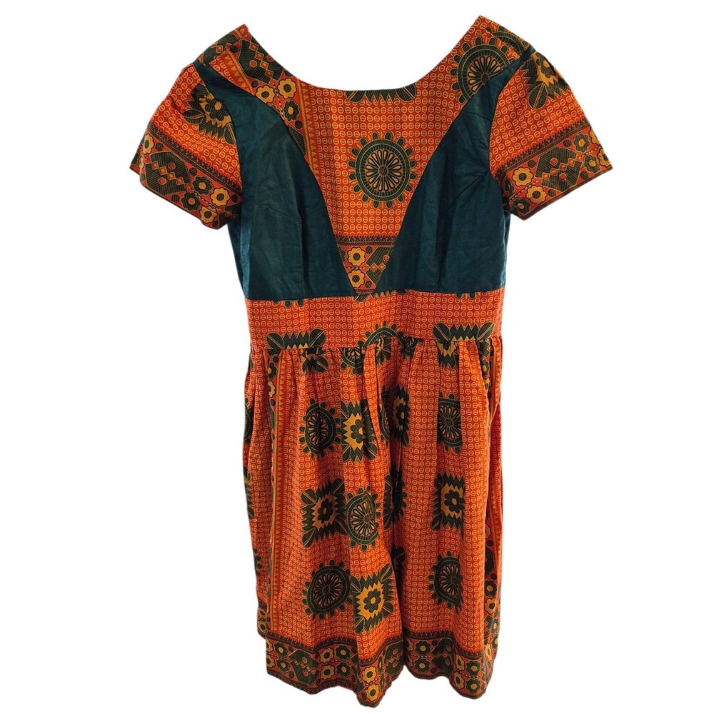 Handmade African Dress S Vibrant Orange Ankara Dashiki Kente Geometric